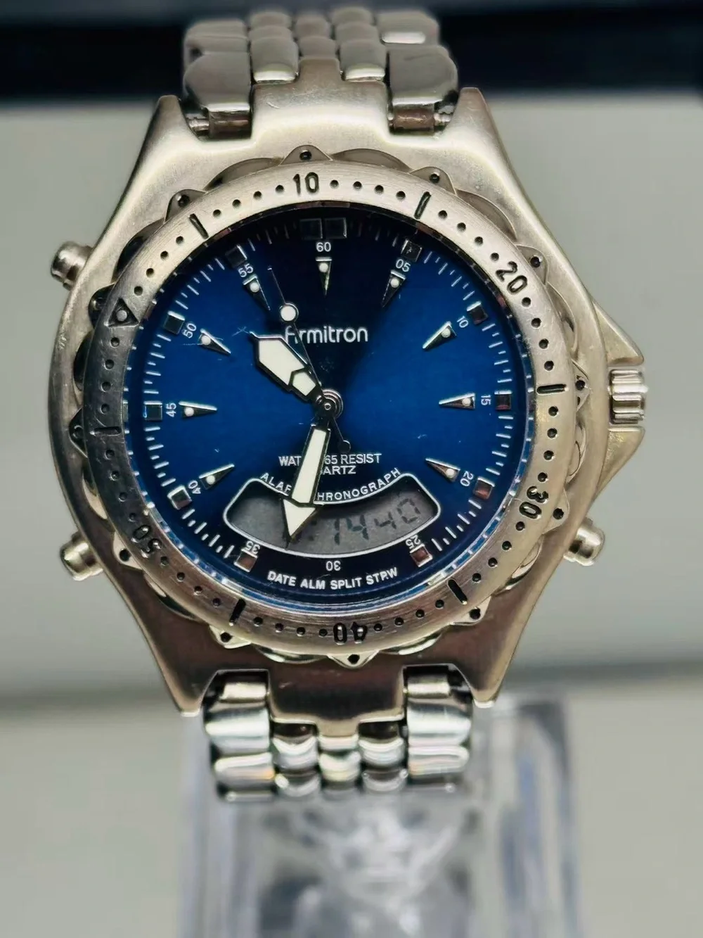 Armitron Blue Dial Ana-Digi Alarm Chronograph Quartz Men Watch New Battery Runs